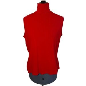 St John Red Mock Neck Sleeveless Strechy Top Holiday Career Luxury Classic USA L